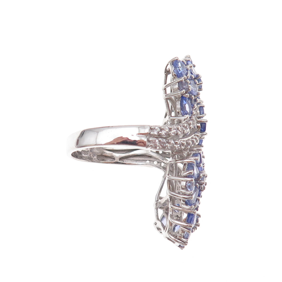 Chuck Clemency 925 Sterling Silver Real Tanzanite & White Topaz Ring Size 8.25