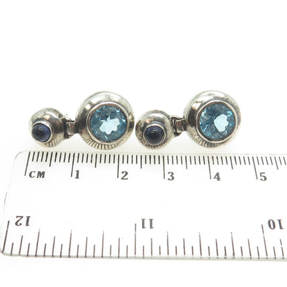 925 Sterling Silver Vintage Real Blue Topaz & Iolite Round Drop Earrings