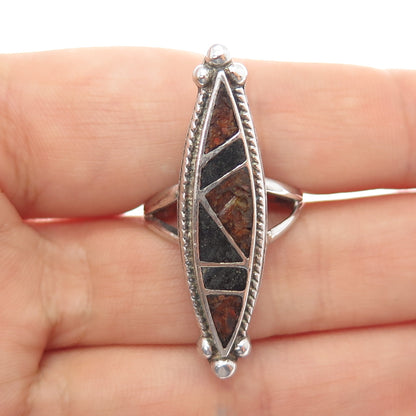 Old Pawn 925 Sterling Silver Vintage Jasper Black Onyx Inlay Tribal Ring Size 7