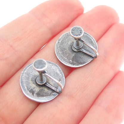 925 Sterling Silver Vintage Tribal Maze Symbol Oxidized Screw Back Earrings