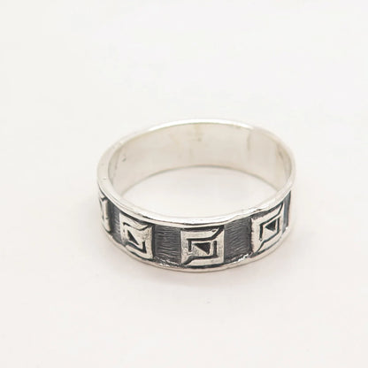 925 Sterling Silver Vintage Modernist Band Ring Size 13.75