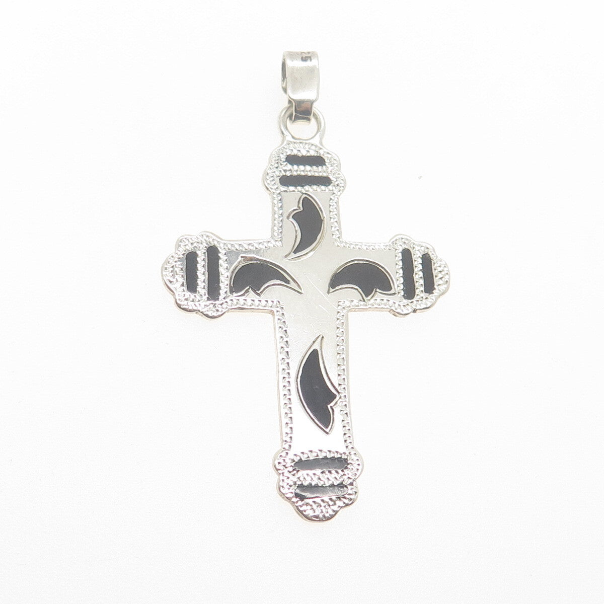 925 Sterling Silver Vintage Enamel Floral Cross Pendant