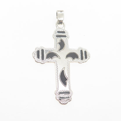 925 Sterling Silver Vintage Enamel Floral Cross Pendant