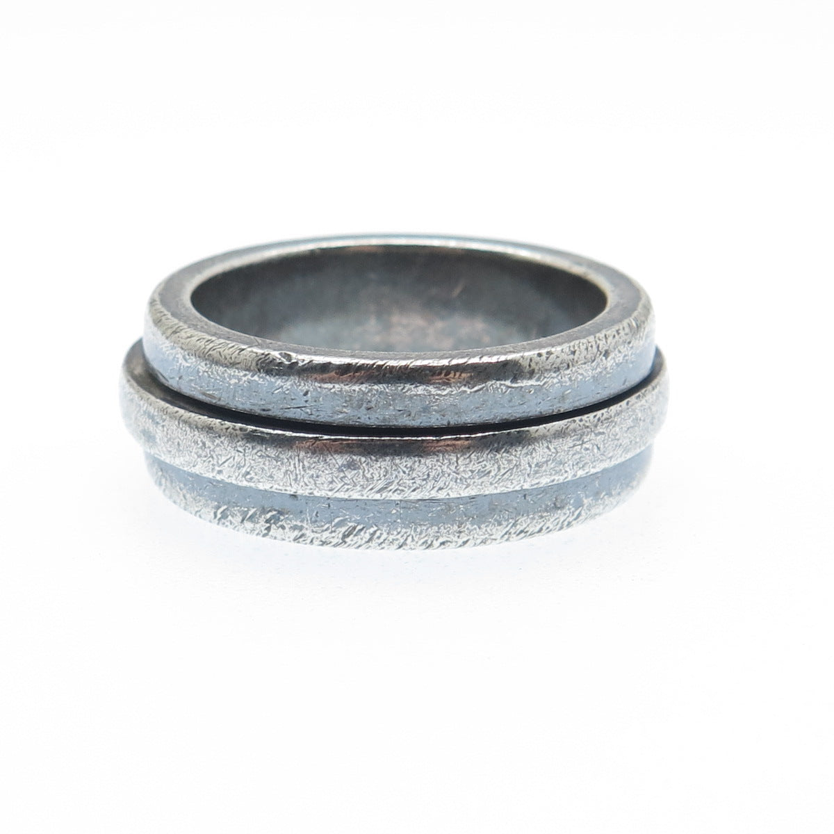 925 Sterling Silver Vintage Modernist Saturn Oxidized Band Ring Size 9.5