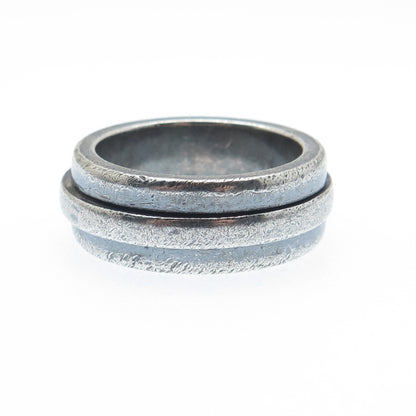 925 Sterling Silver Vintage Modernist Saturn Oxidized Band Ring Size 9.5