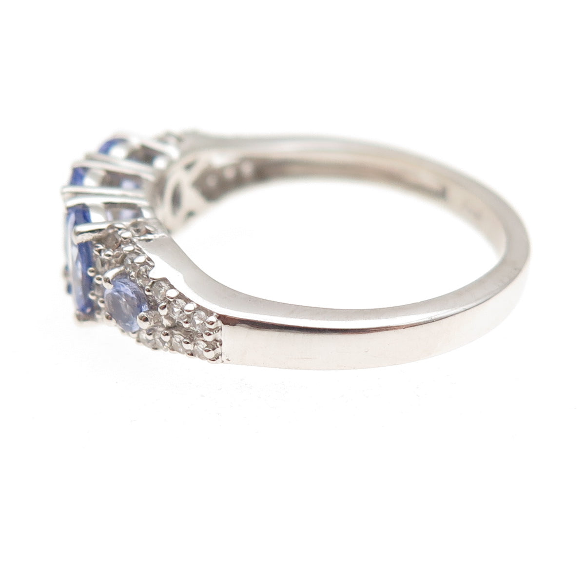 Chuck Clemency 925 Sterling Silver Real Tanzanite & White Topaz Ring Size 8.25
