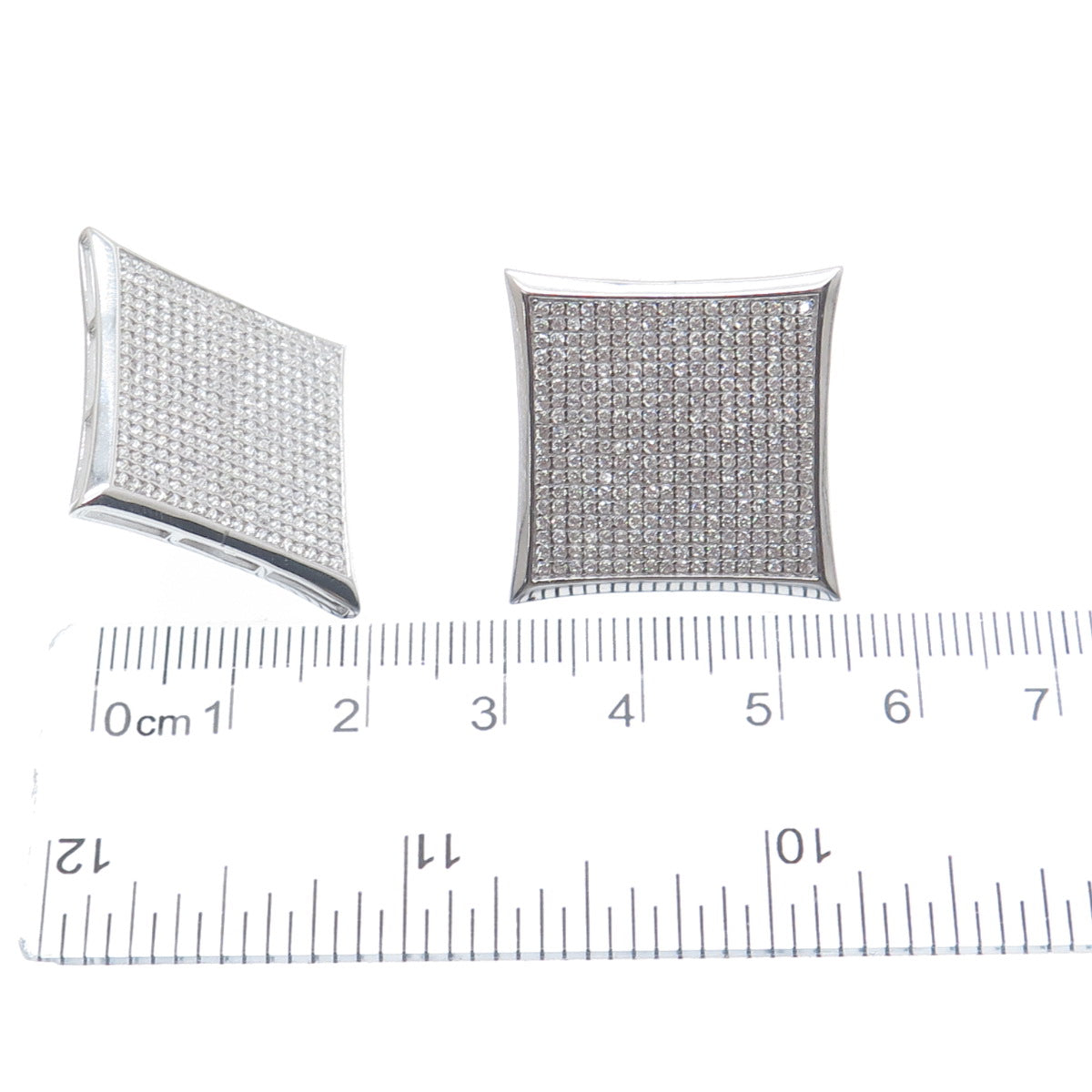 925 Sterling Silver Round-Cut C Z Sparkle Princess Square Earrings