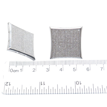 925 Sterling Silver Round-Cut C Z Sparkle Princess Square Earrings