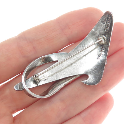 925 Sterling Silver Vintage Mexico Modernist Oxidized Pin Brooch