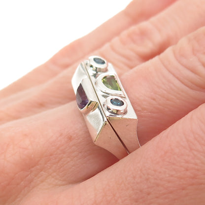Elyse Fradkin 925 Sterling Vintage Amethyst London Topaz & Peridot Ring Size 6.5