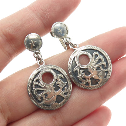 900 Silver Vintage Guatemala Tribal Warrior Oxidized Screw Back Earrings