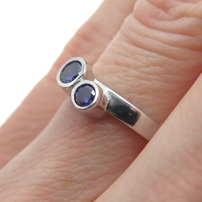 925 Sterling Silver Round-Cut Purple C Z Ring Size 5