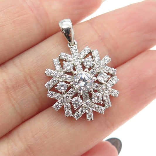 925 Sterling Silver Round-Cut C Z Snowflake Pendant