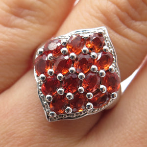 925 Sterling Silver Real Oval-Cut Fire Sapphire Cluster Ring Size 6
