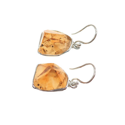 STARBORN 925 Sterling Silver Vintage Real Citrine Modernist Dangle Earrings