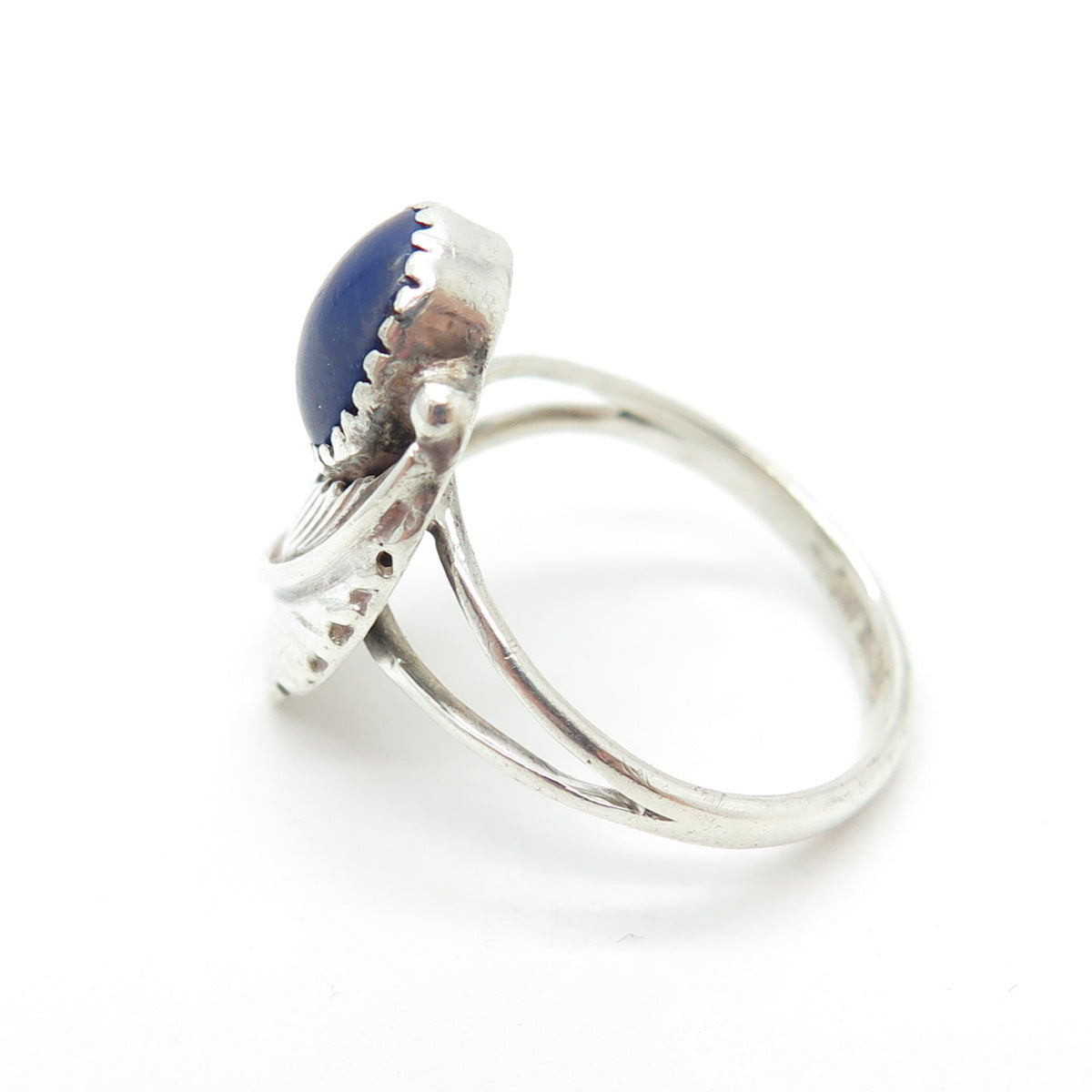 WILLIE MARIANO NAVAJO Old Pawn 925 Sterling Silver Lapis Feather Ring Size 6.5