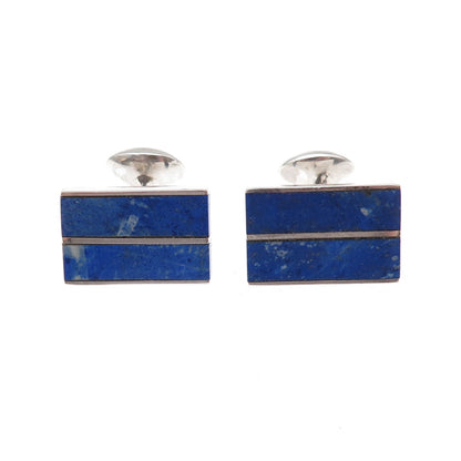 925 Sterling Silver Vintage Mexico Lapis Modernist Handcrafted Cufflinks