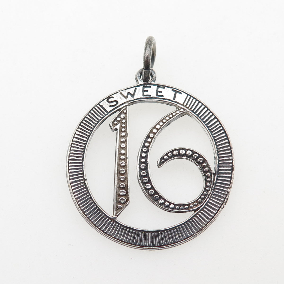925 Sterling Silver Vintage Sweet 16 Oxidized Charm Pendant