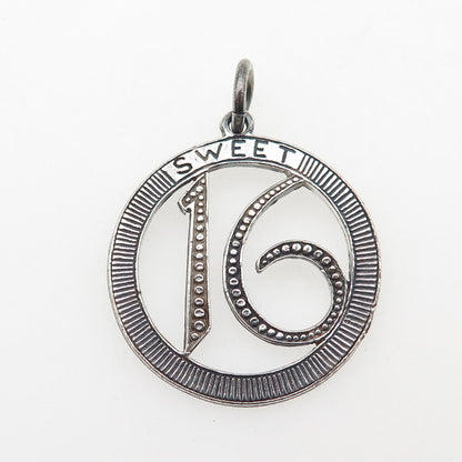 925 Sterling Silver Vintage Sweet 16 Oxidized Charm Pendant