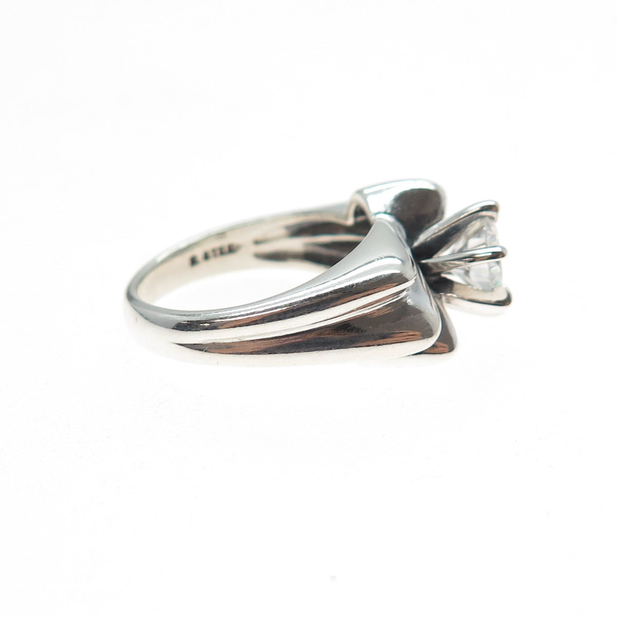 925 Sterling Silver Vintage Round-Cut C Z Modernist Ring Size 5