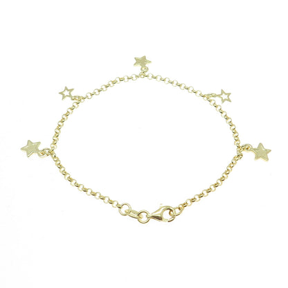 925 Sterling Silver Star Charm Rolo Link Bracelet 7"