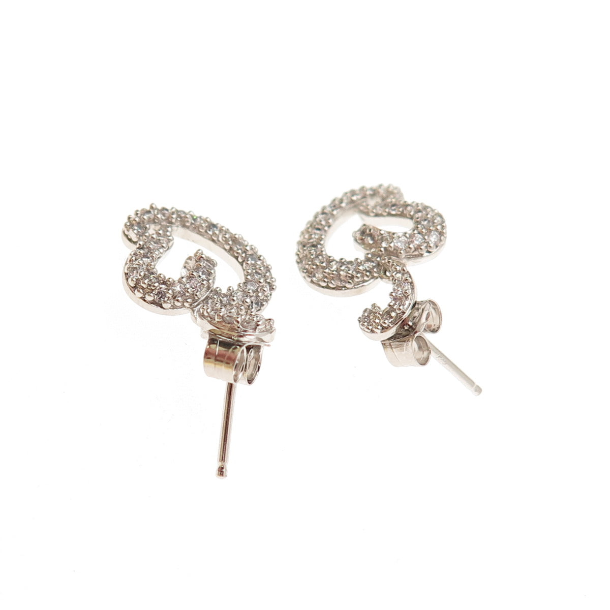 925 Sterling Silver Round-Cut C Z Heart Dangle Earrings