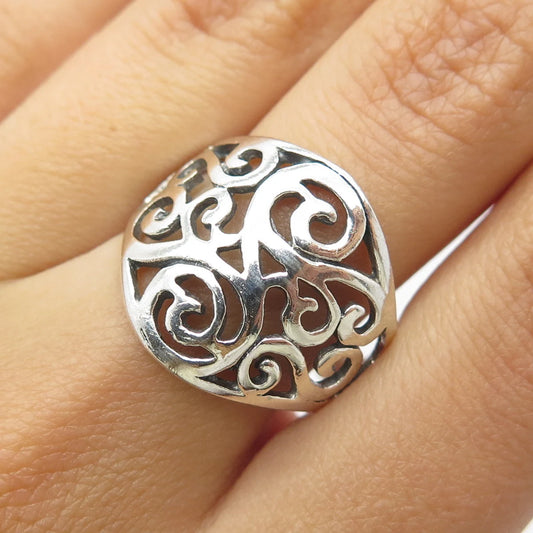 925 Sterling Silver Vintage Open Swirl Ornate Ring Size 7.5