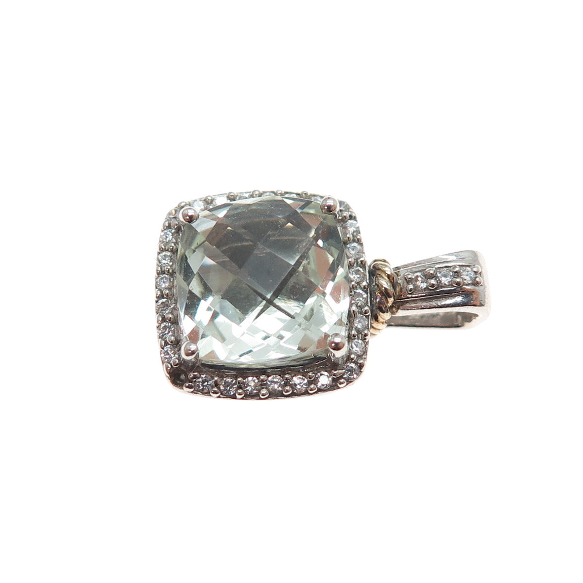 SAI 925 Sterling Silver Real Prasiolite & C Z Green Love Mini Charm Pendant