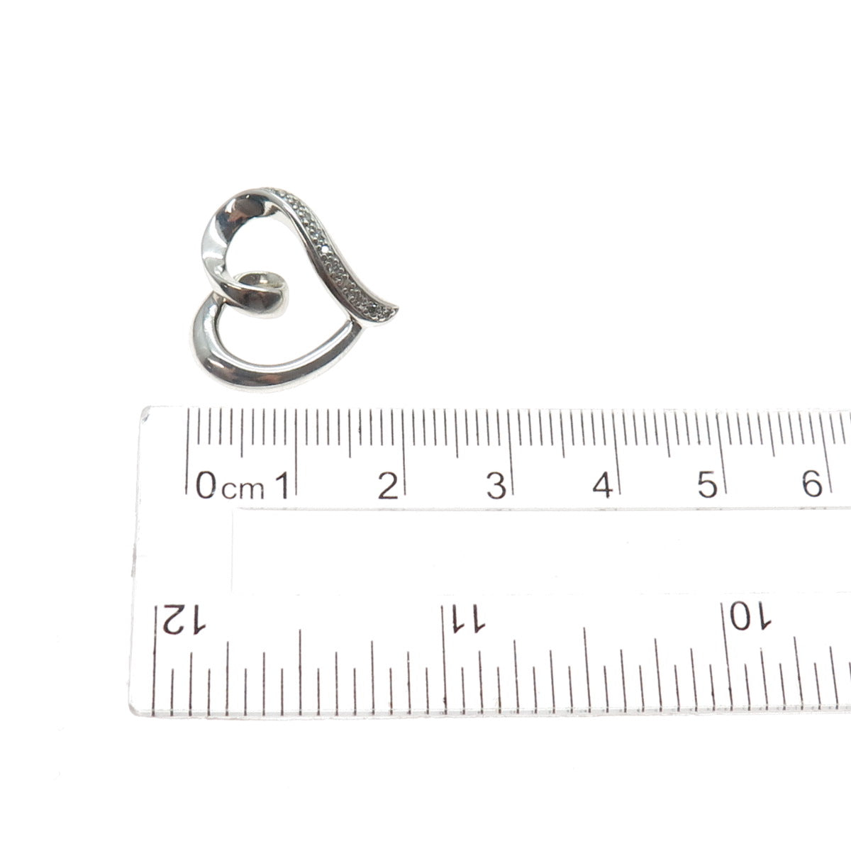 925 Sterling Silver Real Round-Cut Diamond Heart Mini Slide Charm Pendant