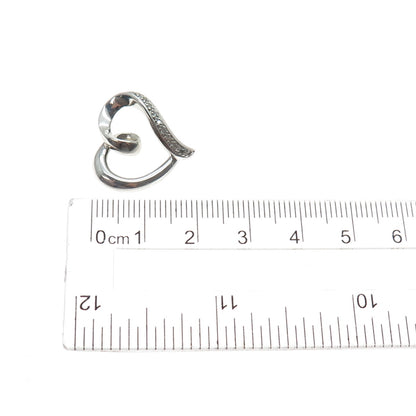 925 Sterling Silver Real Round-Cut Diamond Heart Mini Slide Charm Pendant
