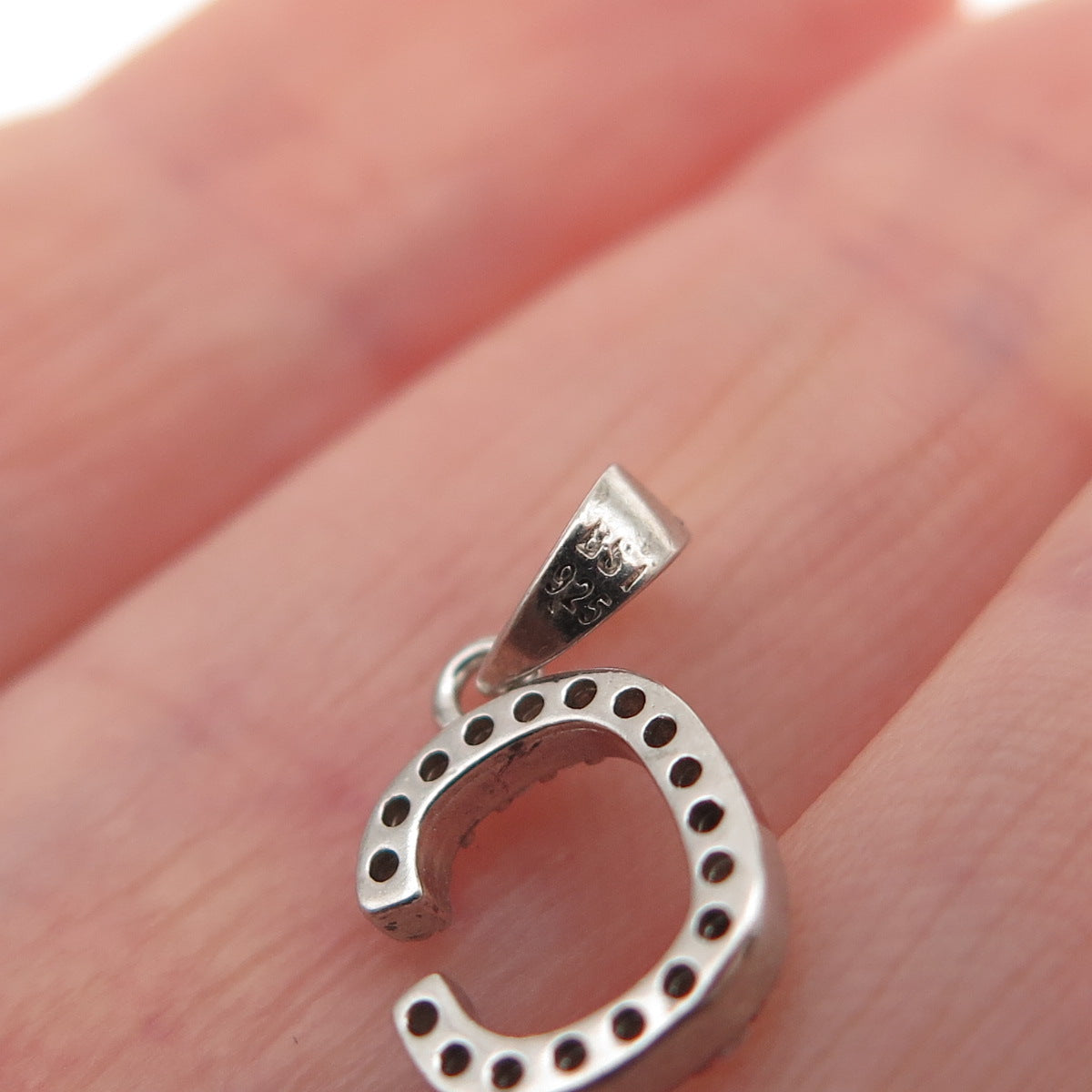 925 Sterling Silver Round-Cut C Z Letter C Initial Mini Charm Pendant