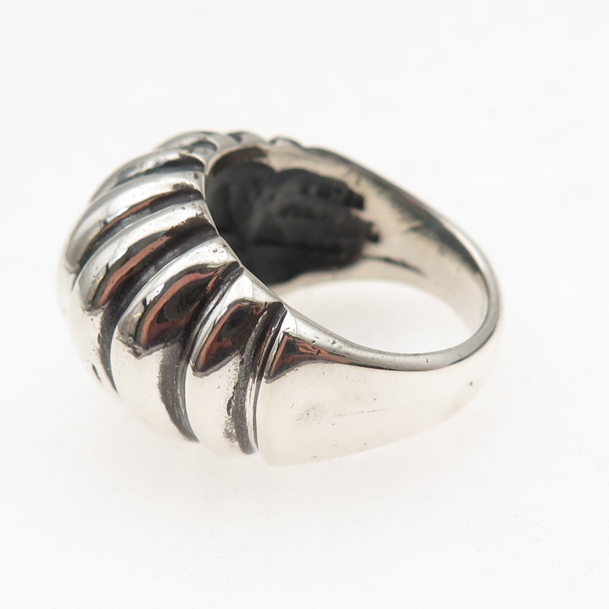 925 Sterling Silver Vintage Mexico Modernist Oxidized Dome Ring Size 7.5