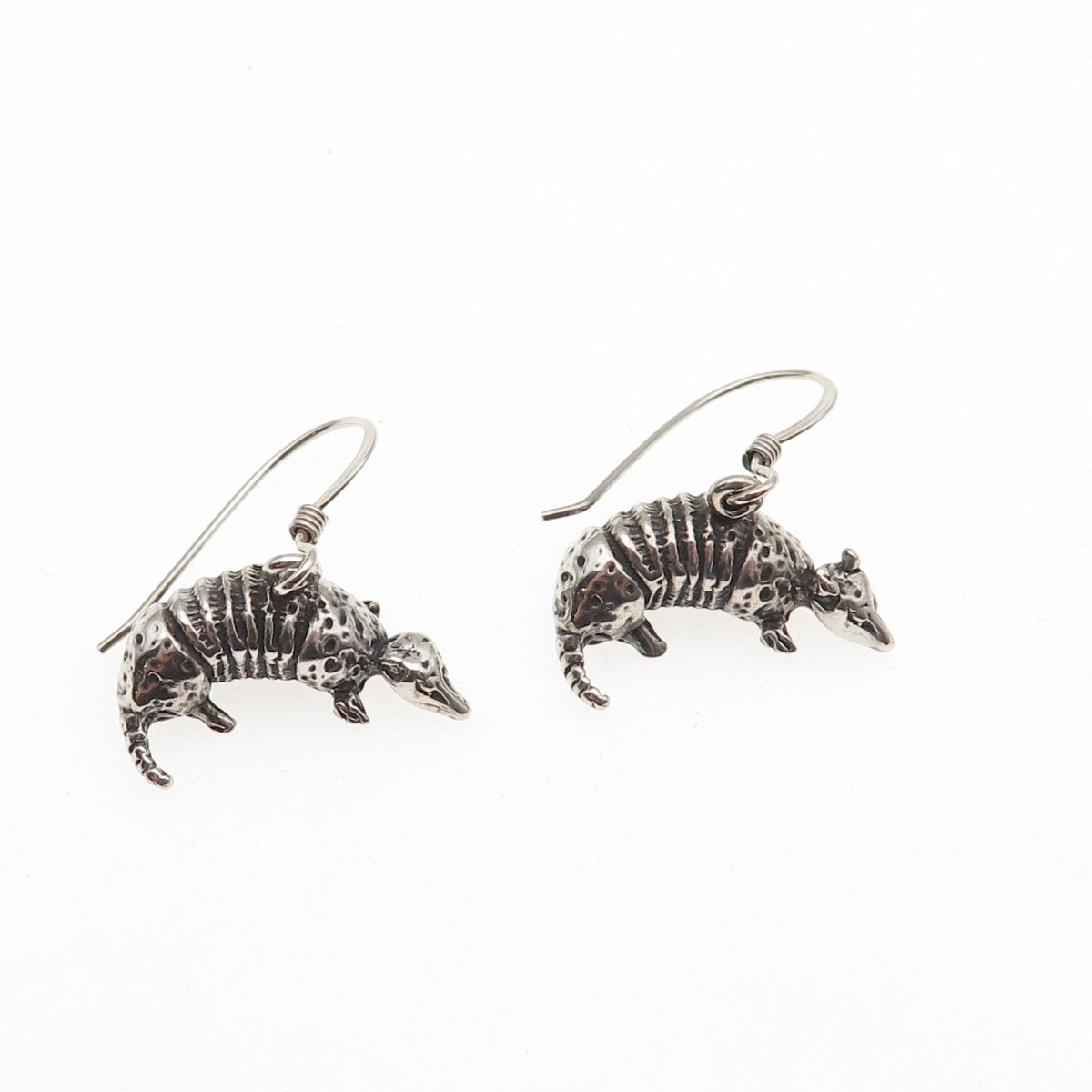 925 Sterling Silver Vintage Armadillo Oxidized Dangle Earrings