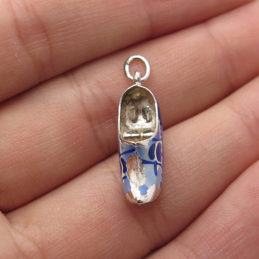 835 Silver Vintage Blue Enamel Boot Shoe Charm Pendant