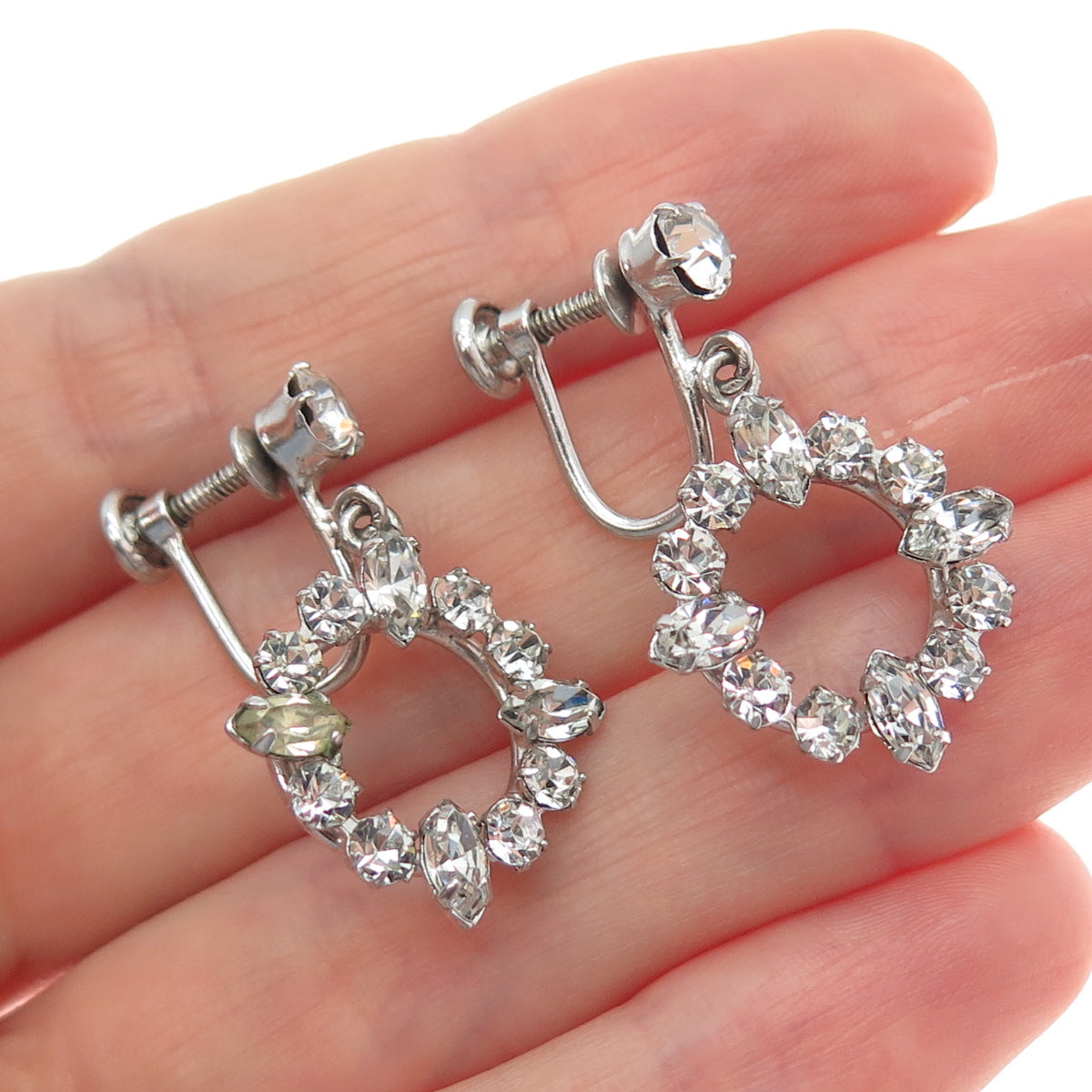 CARL ART 925 Sterling Silver Antique Art Deco Rhinestone Screw Back Earrings
