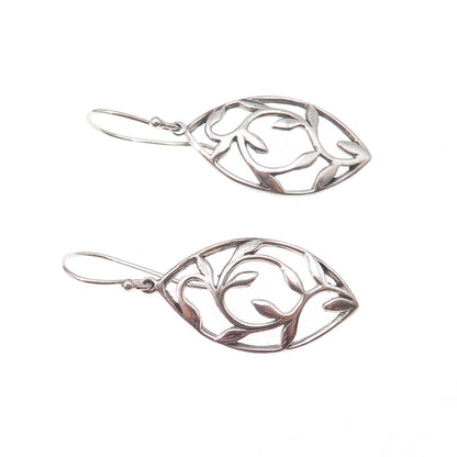 925 Sterling Silver Vintage Floral Dangle Earrings