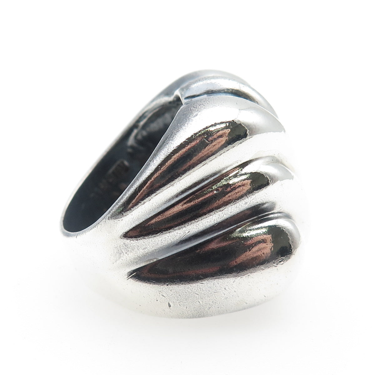 925 Sterling Silver Vintage Mexico Modernist Ribbed Dome Oxidized Ring Size 7