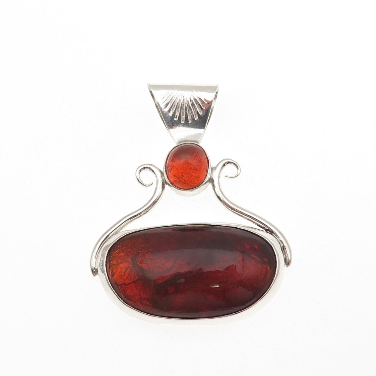 Stanley Bain Navajo Old Pawn 925 Sterling Silver Vintage Amber Tribal Pendant