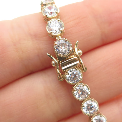 925 Sterling Silver Gold Plated Round-Cut C Z Tennis Link Bracelet 6.75"