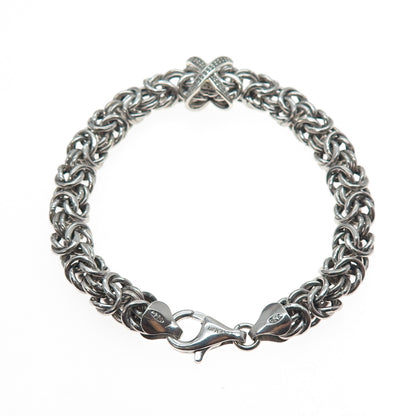 SAMARA SJD 925 Sterling Silver Real Diamond X Shape Byzantine Link Bracelet 7"