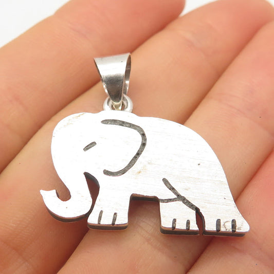 925 Sterling Silver Vintage Mexico MA ISABEL Real Howlite Gem Elephant Pendant