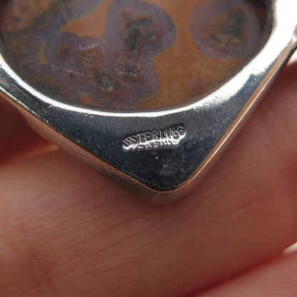 925 Sterling Silver Vintage Real Crazy Lace Agate Dragon Oxidized Slide Pendant