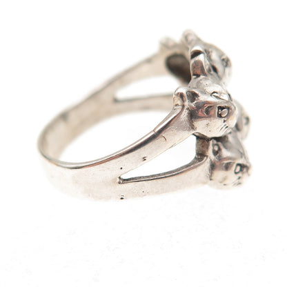 Shube 925 Sterling Silver Vintage Six Cats Oxidized Ring Size 4.25