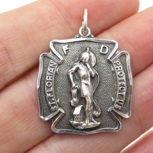 CREED 925 Sterling Silver Antique Art Deco St. Florian Religious Pendant