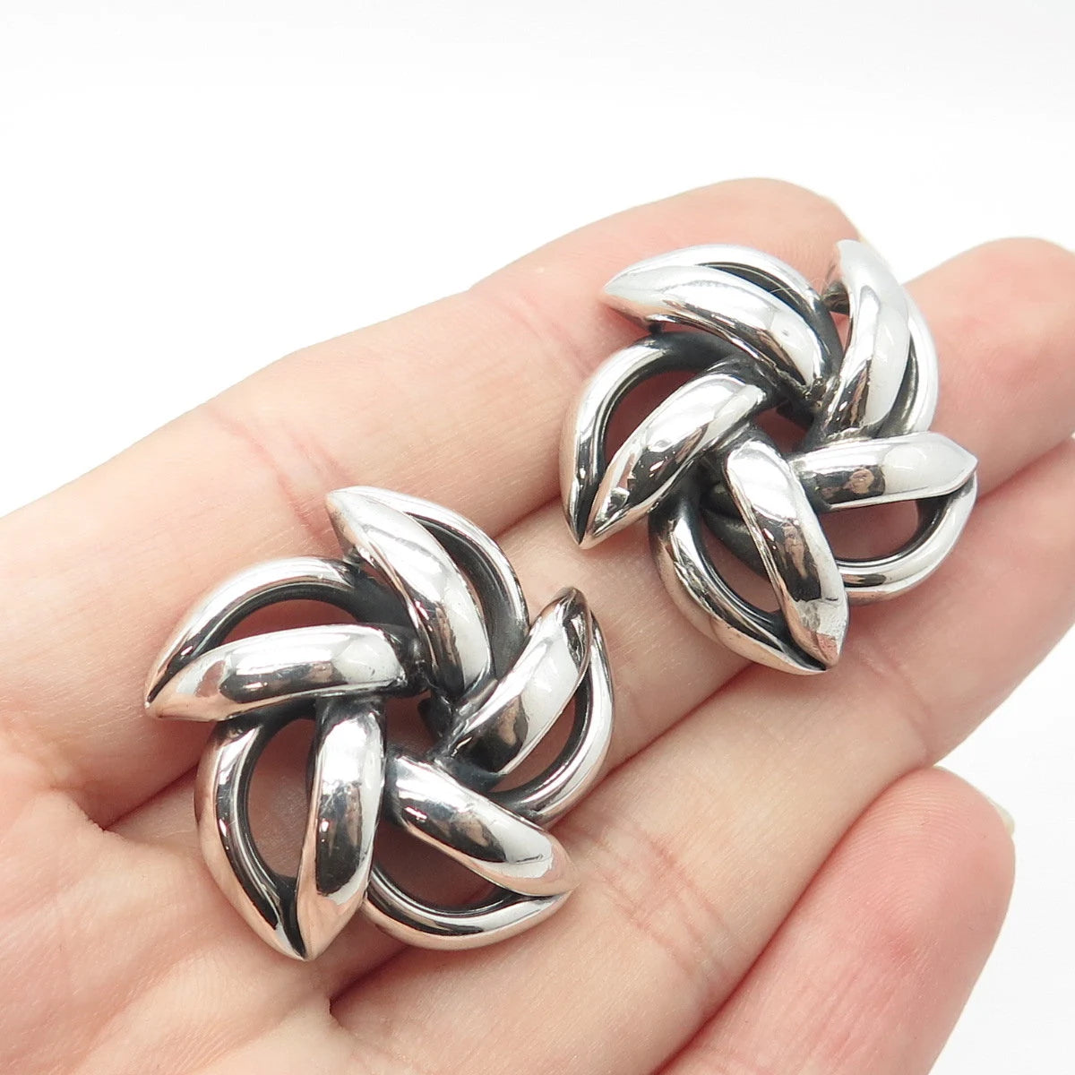 925 Sterling Silver Vintage Modernist Windmill Earrings