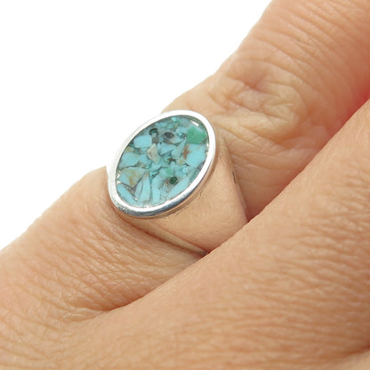 STULLER 925 Sterling Silver Vintage Real Turquoise Inlay Signet Ring Size 4