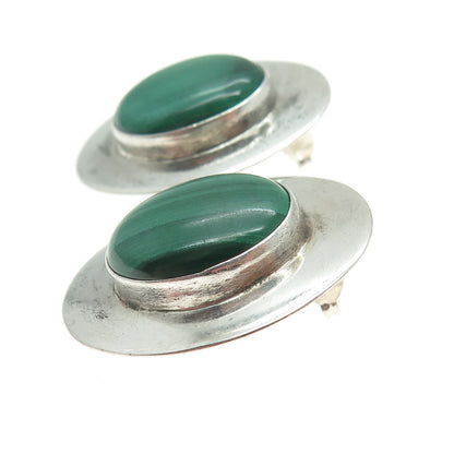 BEN J CHAVEZ NAVAJO Old Pawn 925 Sterling Silver Southwestern Malachite Earrings