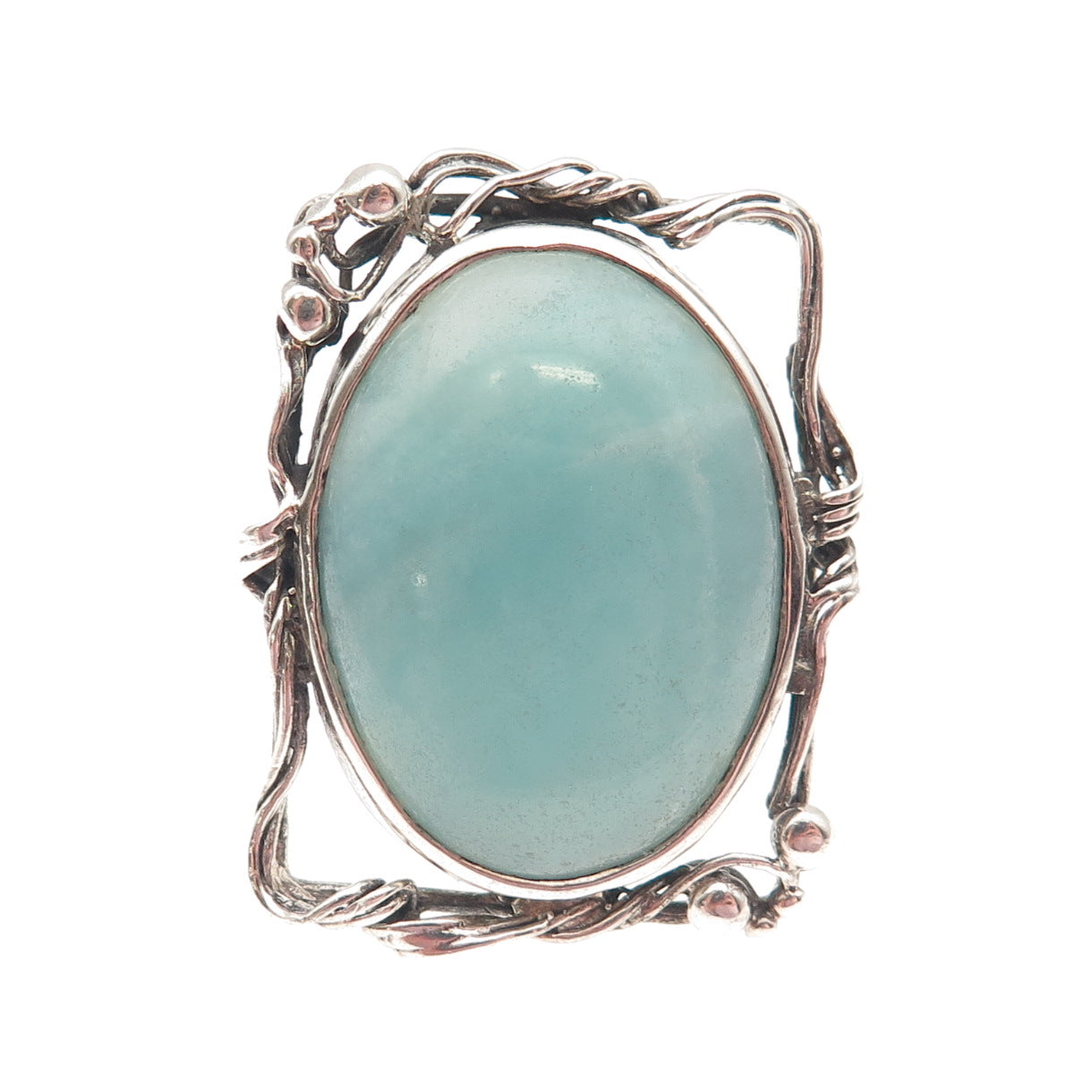 925 Sterling Silver Vintage Real Larimar Modernist Oxidized Ring Size 7