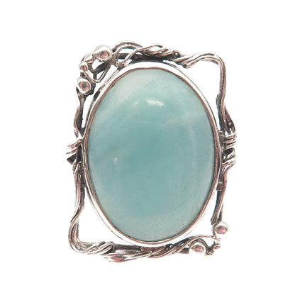 925 Sterling Silver Vintage Real Larimar Modernist Oxidized Ring Size 7