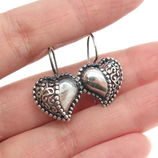 JEZLAINE 925 Sterling Silver Vintage Beaded Swirl Heart Earrings